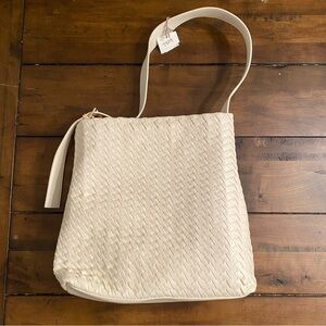 A New Day Faux White Leather Tote Purse, Basketweave texture